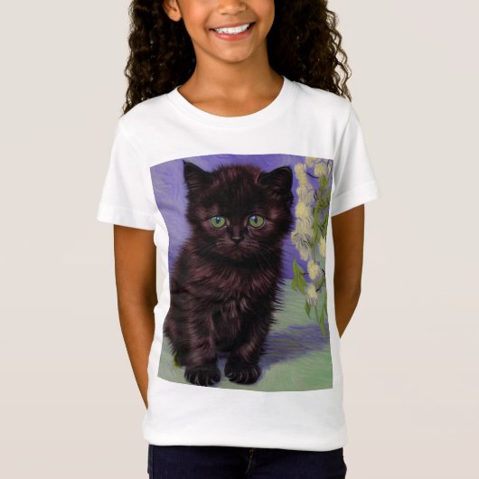 T-Shirt Chat Van Gogh avec fleurs blanches (Devant)