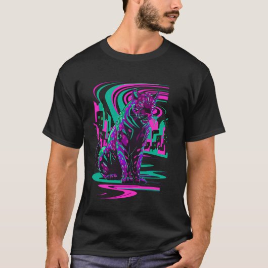 T-shirt Chat vaporwave esthétique synthwave cyberpunk noir (Devant)