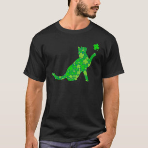 T-shirt Chat vert Chat Trèfle Graphique Fête de la Saint-