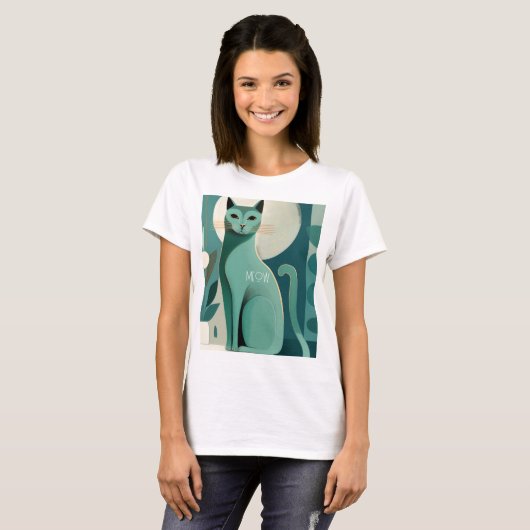 T-shirt Chat Vert Rétro "Meow" (Devant entier)