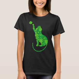 T-shirt Chat vert silhouette trèfles jour de la Saint-Patr