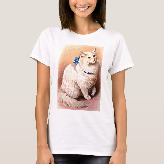 T-shirt Chat vintage avec Bleu Bow (Devant)
