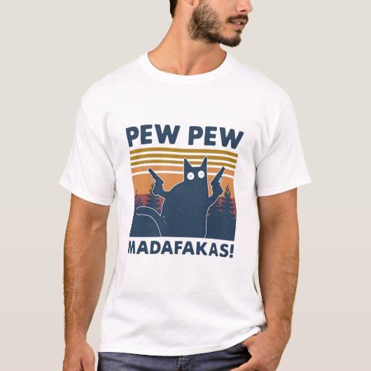 T-shirt Chat vintage Pew Pew Madafakas (Devant)