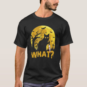 T-shirt Chat Wha Chat Noir Avec Couteau Tueur Halloween 1