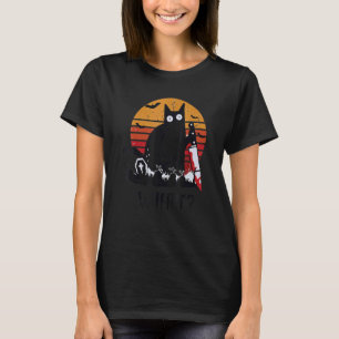 T-shirt Chat Wha Chat Noir Avec Couteau Tueur Halloween 2