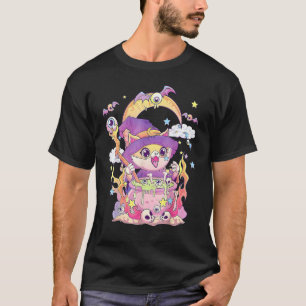T-shirt Chat Wiccan Goth Pastel Mignon Effrayant Sorcière