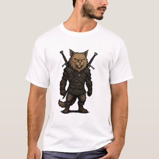 T-shirt Chat Witcher – Guerrier Fantasy Médiéval (Devant)