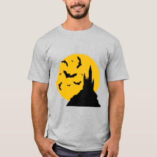 T-shirt Château éffrayant hanté avec lune et chauves-souri