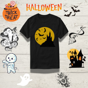 T-shirt Château éffrayant Lune Bats Famille Halloween