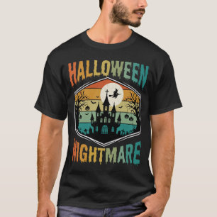 T-shirt Château Hanté Cauchemar Halloween Vecteur Rétro