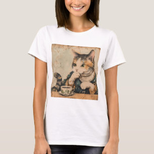 T-shirt Chateau japonais vintage avec une tasse de thé