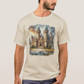 T-shirt Château médiéval au coucher du soleil avec ciel at (Devant)