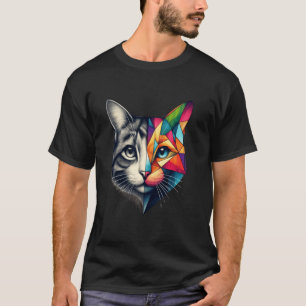 T-shirt Chaton Abstrait Coloré Demi Visage Géométrie Migno