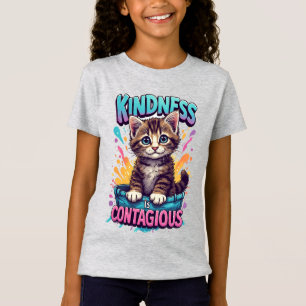T-Shirt Chaton Adorable Avec Éclaboussure De Couleurs Aqua