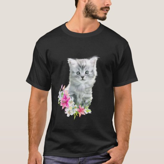 T-shirt chaton bébé fleurs (Devant)