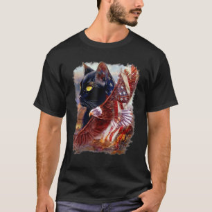 T-shirt Chaton Black Cat Drapeau Américain Aigle 4 Juillet