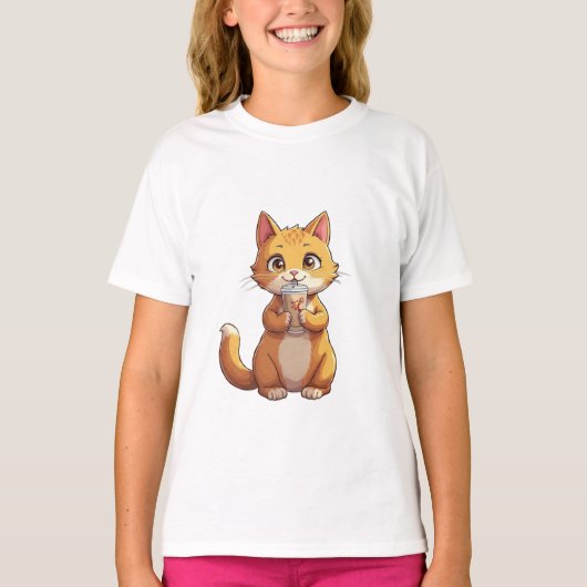 T-shirt Chaton buvant du café (Devant)