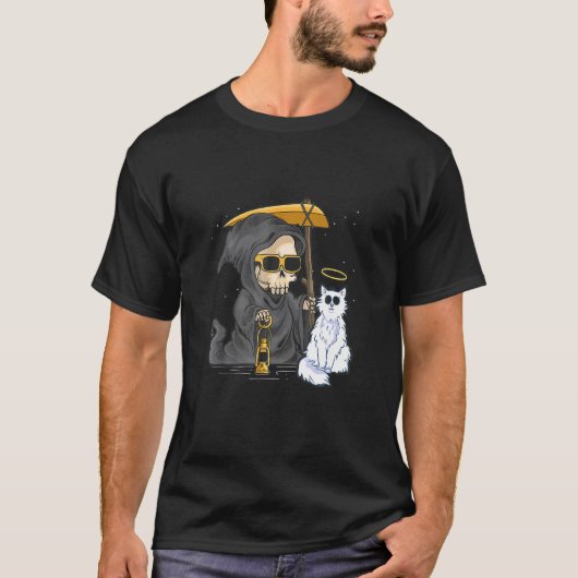T-shirt Chaton d'angle de fantôme de faucheuse drôle d'Hal (Devant)