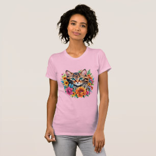 T-shirt Chaton dans une guirlande florale colorée