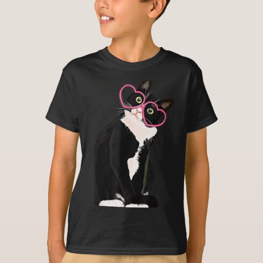 T-shirt Chaton de chat noir cool Cœur rouge Gles Happy Val (Devant)