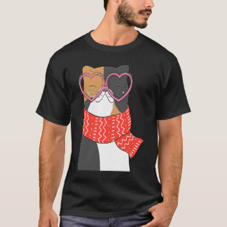 T-shirt Chaton de chat noir cool Lunettes de cœur rouge va