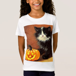 T-Shirt Chaton d'Halloween noir et blanc vintage