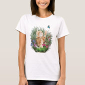 T-shirt Chaton gingembre jouant avec un papillon (Devant)