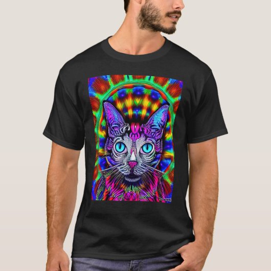 T-shirt Chaton Kitty Psychedelique Dans Le Style De Chat 4 (Devant)