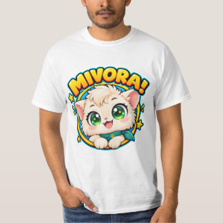 T-shirt Chaton Mignon avec Écharpe Turquoise et Yeux Émera