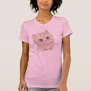 T-shirt chaton mignon rayé aux yeux verts