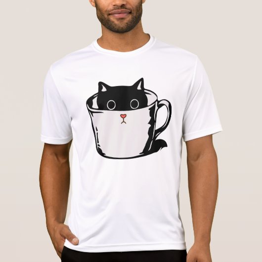 T-shirt Chaton noir avec nez rouge caché dans une tasse (Devant)