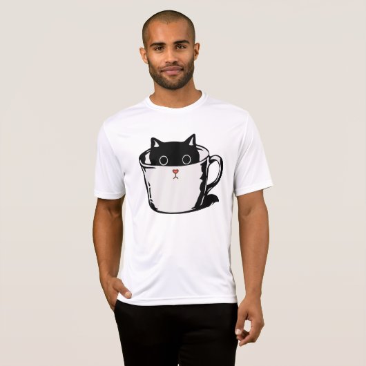 T-shirt Chaton noir avec nez rouge caché dans une tasse (Devant entier)
