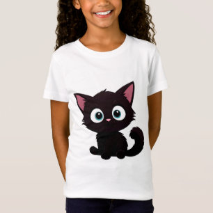 T-Shirt Chaton noir mignon dessin animé avec de grands yeu