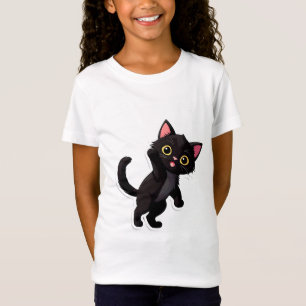 T-Shirt Chaton noir mignon dessin animé avec de grands yeu