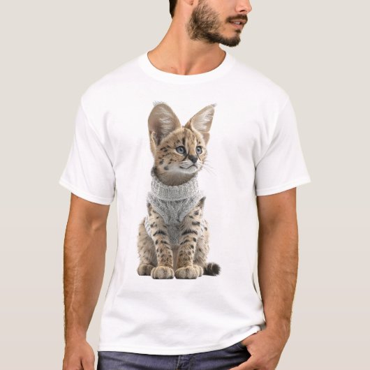 T-shirt Chaton Serval Adorable en Pull Tricoté (Devant)