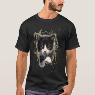 T-shirt Chaton Smoking Chat Noir et Blanc Animal