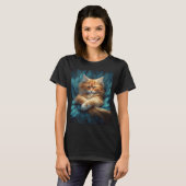 T-shirt Chaton Tabby Orange en Lit de Plumes Bleues (Devant entier)