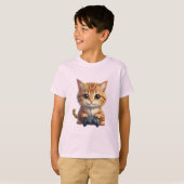 T-shirt Chaton tenant une manette de jeu Joueur de chat (Devant entier)