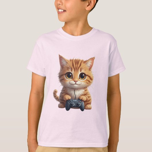 T-shirt Chaton tenant une manette de jeu Joueur de chat (Devant)