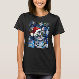 T-shirt Chaton tigré gris Santa Nuit étoilée Chat Noël