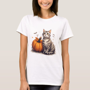 T-shirt Chaton tigré mignon avec citrouille Halloween 🎃
