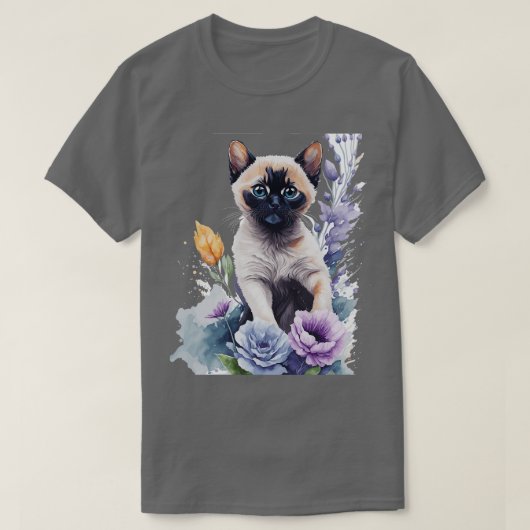 T-shirt chaton tonkinais mignon devant les fleurs vibrante (Design devant)