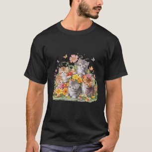 T-shirt Chatons Et Presse Floraux Vintages