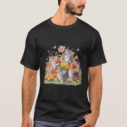 T-shirt Chatons Et Presse Floraux Vintages (Devant)
