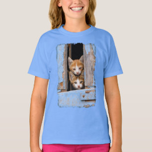 T-shirt Chatons mignons de chat dans une fenêtre vintage