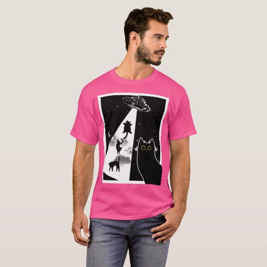 T-shirt Chats Amusants Avec Alien Sur Un Vaisseau Spatial. (Devant entier)