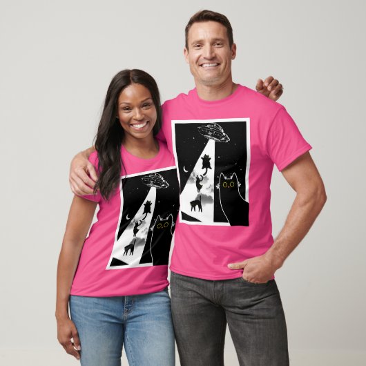 T-shirt Chats Amusants Avec Alien Sur Un Vaisseau Spatial. (Unisexe)