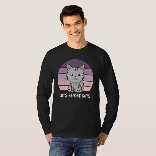 T-shirt Chats avant les gars Gris Chat Kitten Purple Sunse (Devant entier)