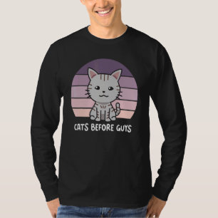 T-shirt Chats avant les gars Gris Chat Kitten Purple Sunse