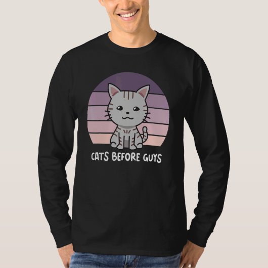 T-shirt Chats avant les gars Gris Chat Kitten Purple Sunse (Devant)